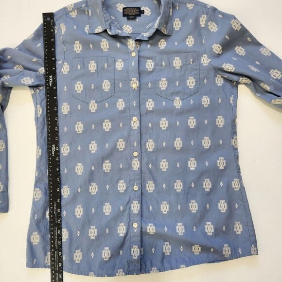 Pendleton Button Up Shirt Womens M Southwestern Blue‎ White Roll Tab Sleeves - Picture 8 of 10